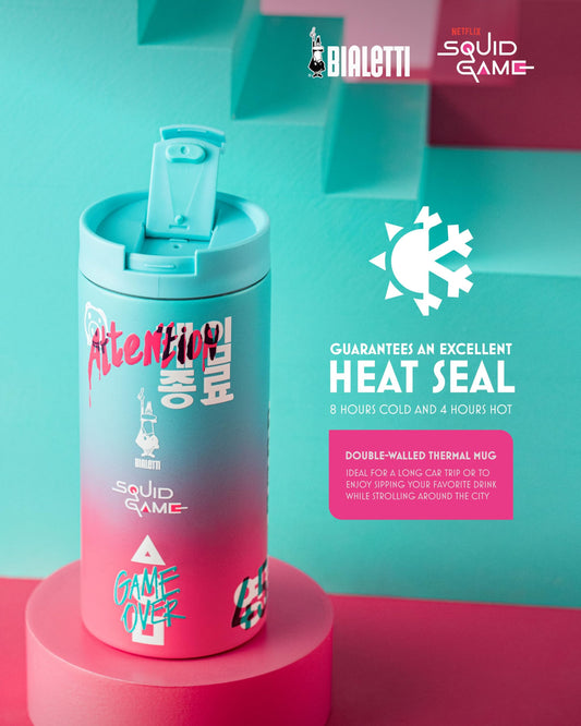 Bialetti x Netflix Squid Game Travel Mug 360ml – Pink & Teal Gradient