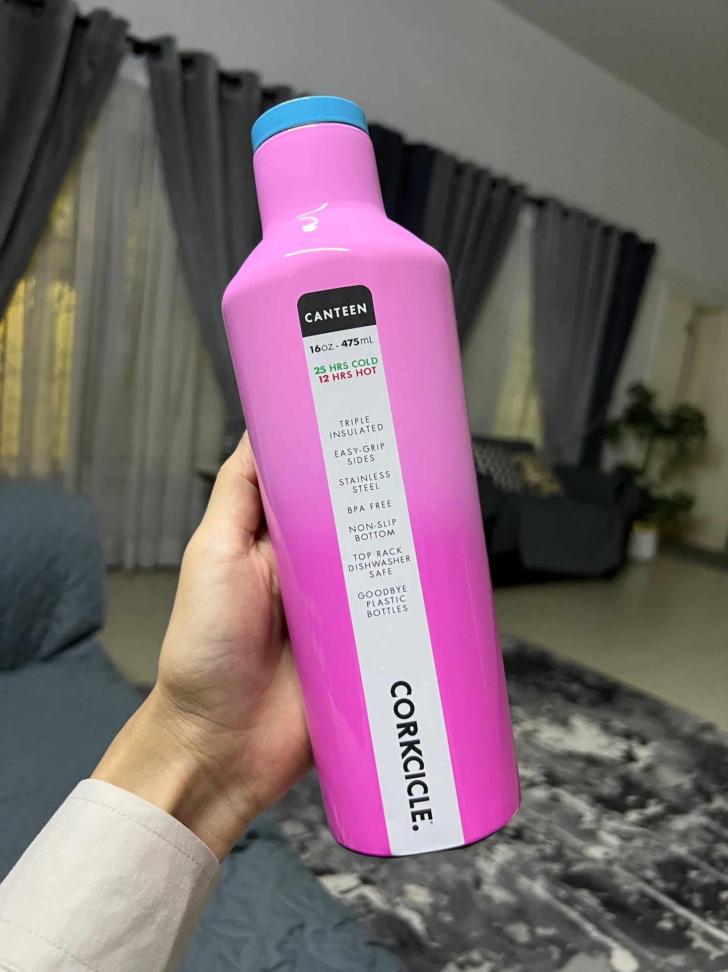 Corkcicle Canteen - 16oz Insulated Stainless Steel Water Bottle - Vibrant Pink
