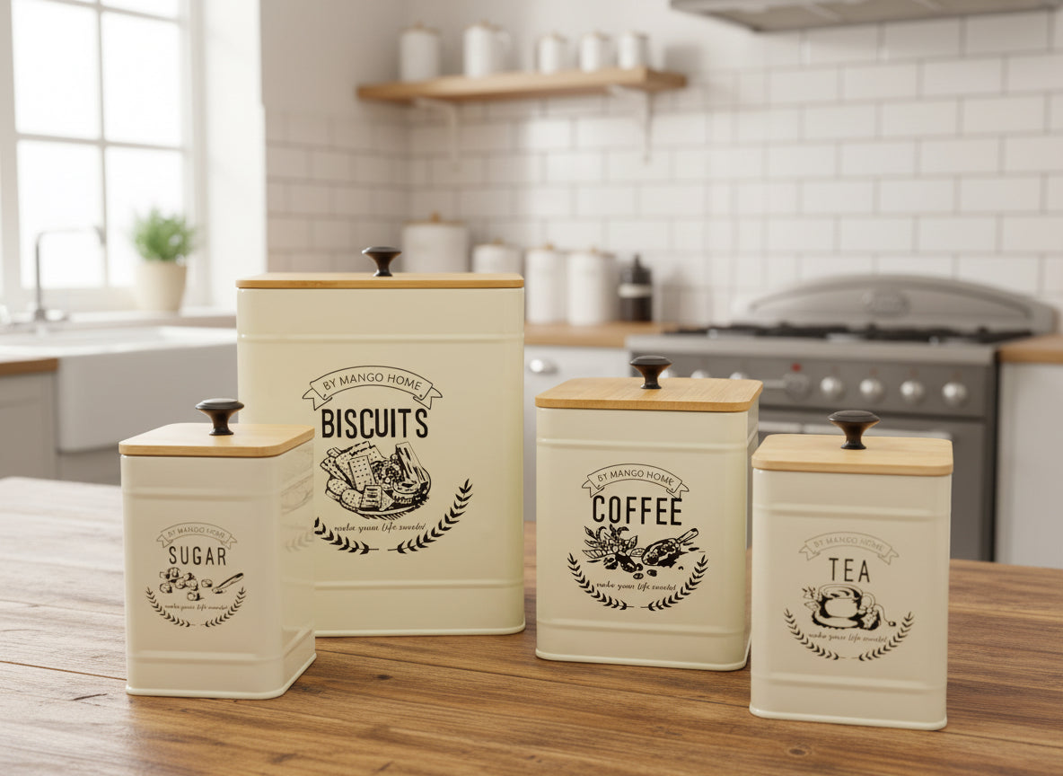 Airtight Metal Kitchen Storage Canisters – 4 Pc Set