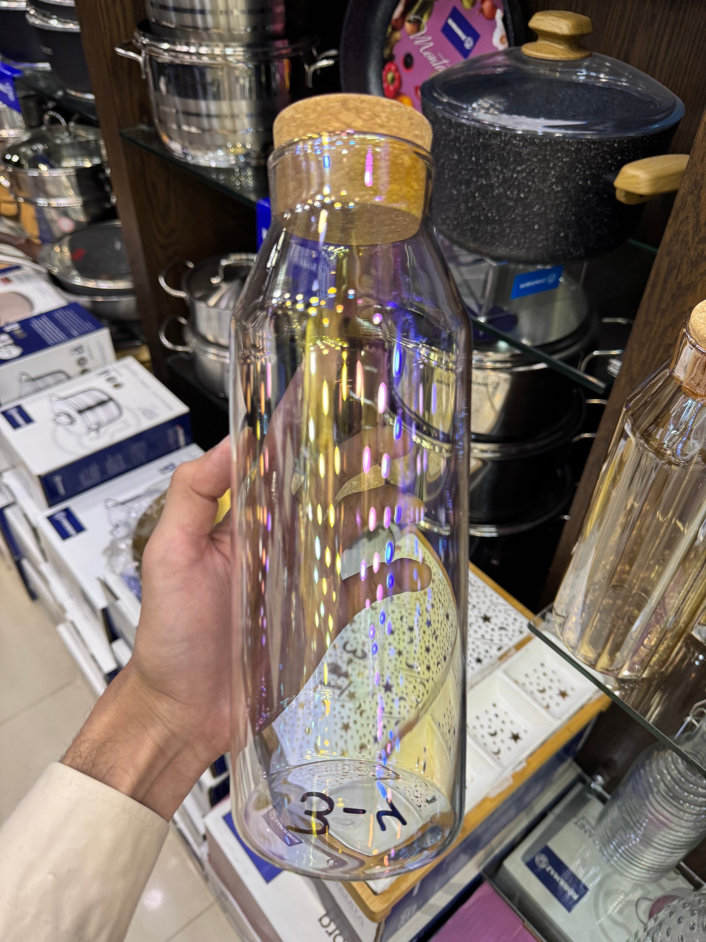 GLASS CORK WATER BOTTLE 1000 ml