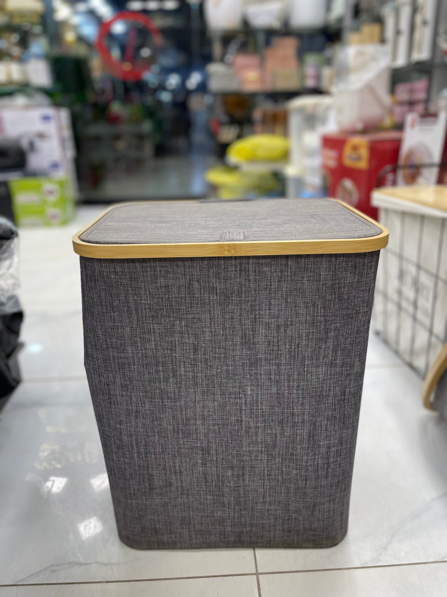 Wooden Laundry Hamper/Basket With Lid, Bathroom Tall Laundry Bin, 19.7in (H) X 15in (W) X 11in (D), Grey, AY-5