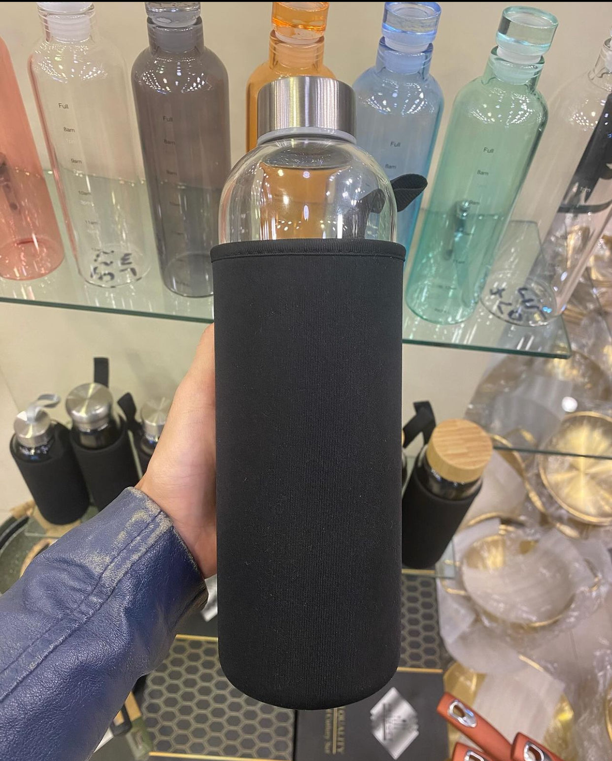 Borosilicate Glass Water Bottle With Black Sleeve | 550Ml & 1000Ml