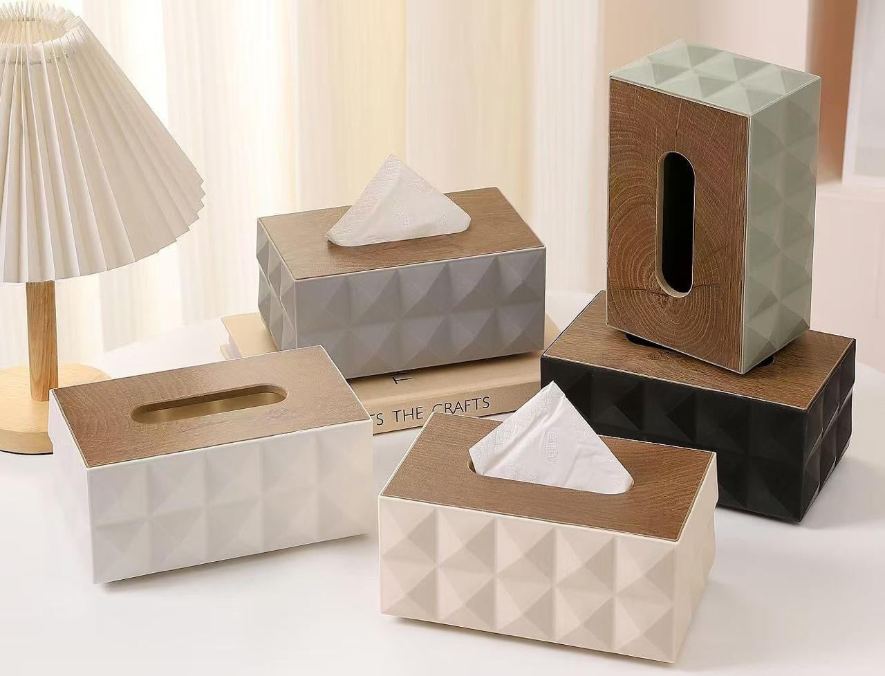 Elegant Design for a Home Table Rectangular Plastic and Wood Tissue Box