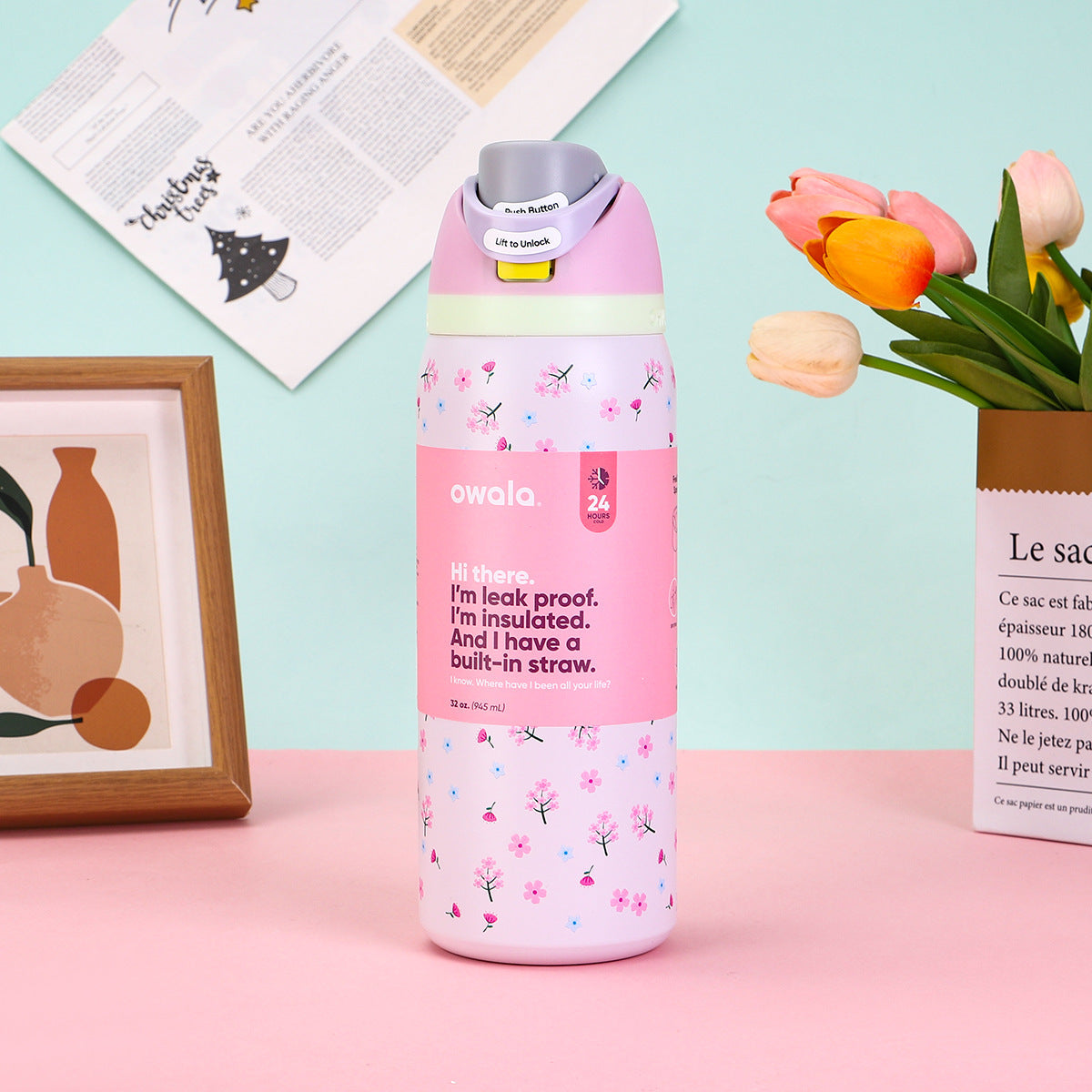 Owala FreeSip® 32oz Insulated Stainless Steel Water Bottle – Cherry Blossom Edition