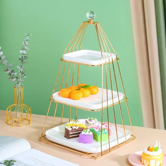 Elegant 3-Tier Golden Metal And Ceramic Dessert Stand