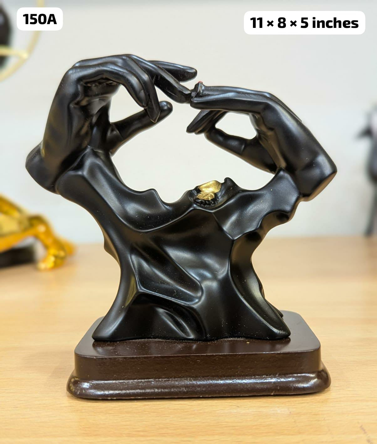 Matte Black Surrealist Hand Sculpture - Modern Abstract Resin Statue