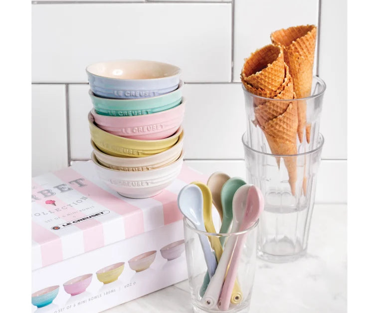 Le Creuset Sorbet Collection Stoneware Rice Bowls - Set of 6 Pastel Multi-Color