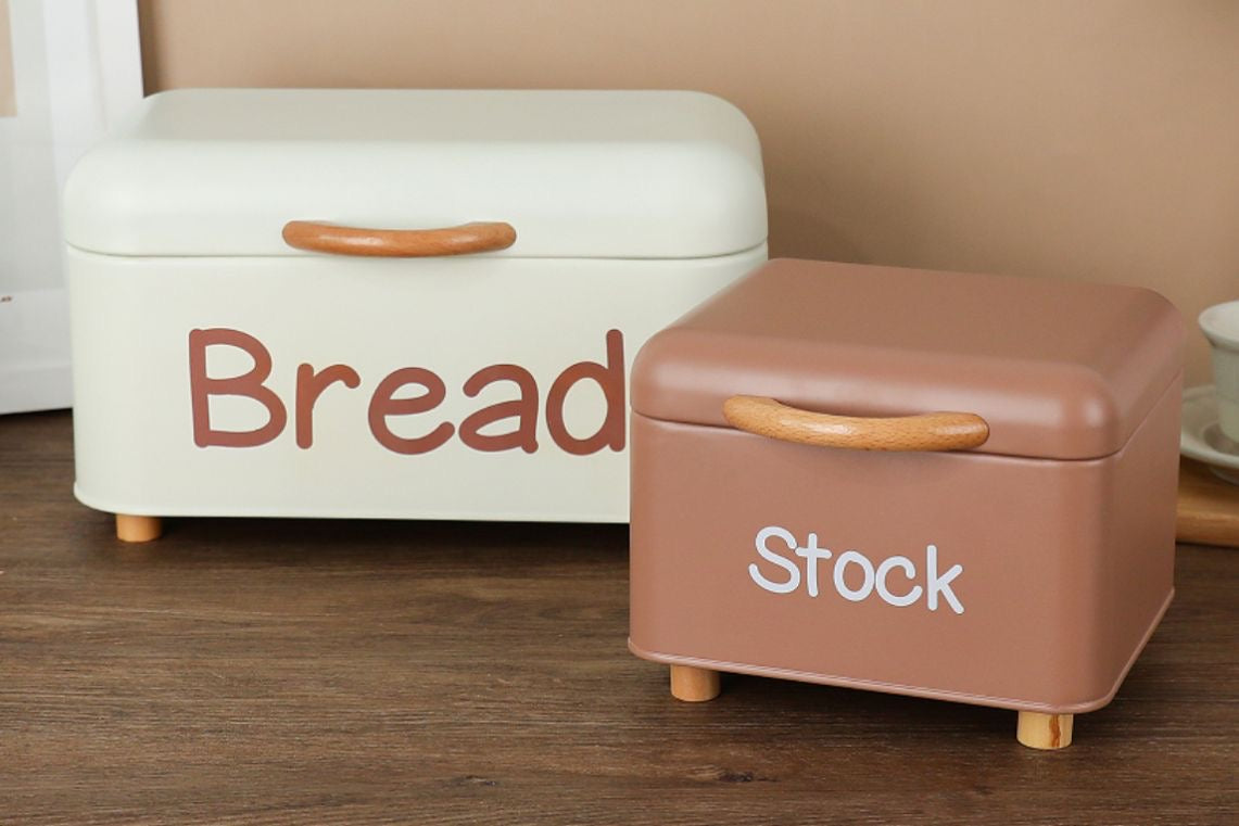 Bread Stock Storage Containter Rubber Wood Handle Set Of 2
