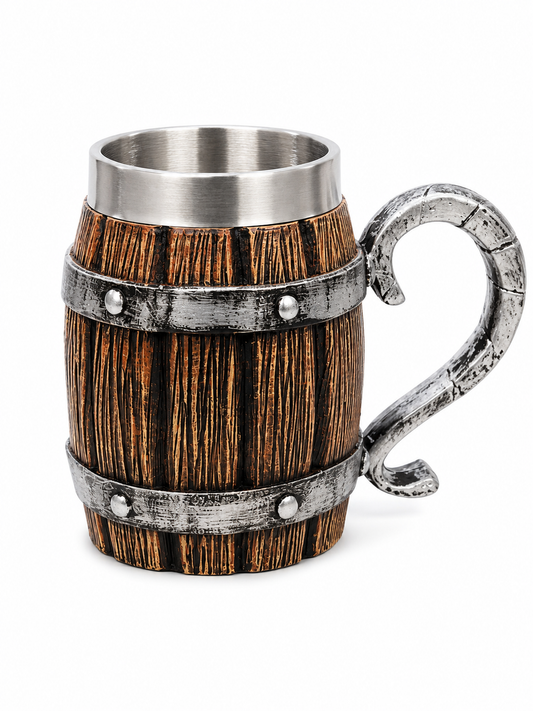 450ml Viking Barrel Beer Mug with Stainless Steel Liner – Rustic Resin Tankard