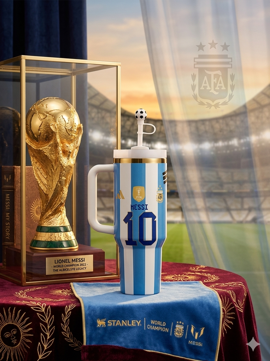 Custom 40oz Stanley Quencher Tumbler – Argentina Lionel Messi #10 World Cup Champion Edition