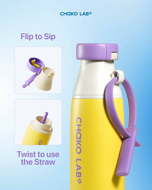 Chako Lab 520ml Insulated Water Bottle – Leakproof Milk Bottle Design with Carry Strap