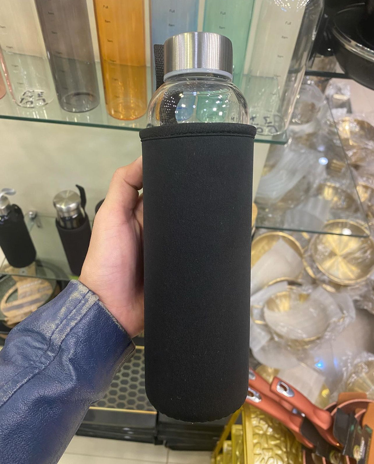 Borosilicate Glass Water Bottle With Black Sleeve | 550Ml & 1000Ml