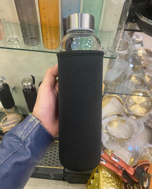 Borosilicate Glass Water Bottle With Black Sleeve | 550Ml & 1000Ml