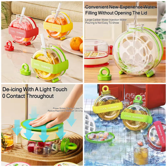 Ice Bottle Cup, 2 In 1 Ice Cube Mold Water Bottle With Lid And Bin 500Ml