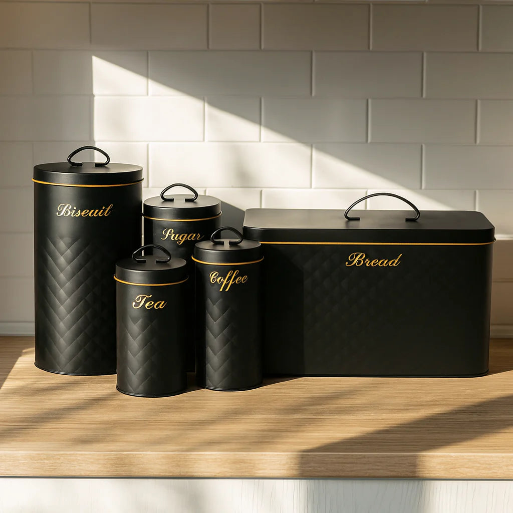 5 Pcs Metal Kitchen Jar Set | Black