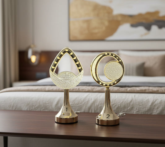 Modern Gold & Silver Geometric Sculptures – Tear-Drop and Crescent Moon Tabletop Accents