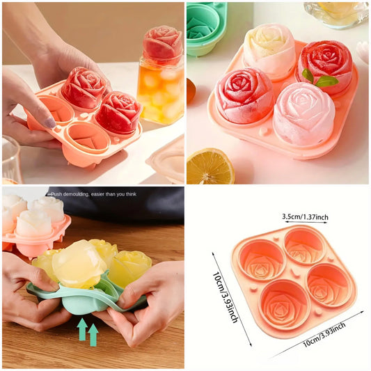Rose Flower Shape Silicone Ice Cube Molds Ice Cream Tray Cocktails Reusable Icemaker Kitchen