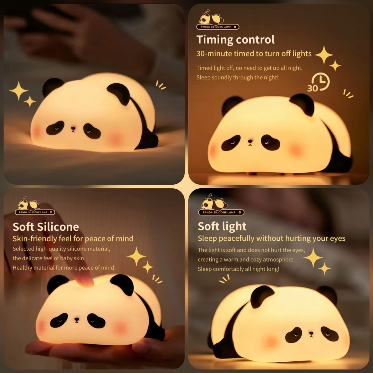 Cute Panda Silicone Night Lamp with 30-Min Timer – Soft LED Touch Light for Kids Bedroom & Nursery