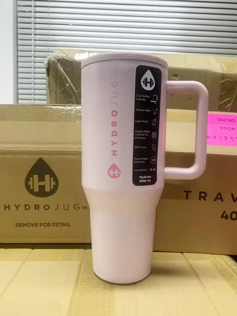 HydroJug Traveler - 32 oz Water Bottle with Handle & Flip Straw - Fits in Cup Holder, Leak Resistant Tumbler-Reusable Insulated Stainless Steel & Rubber Base