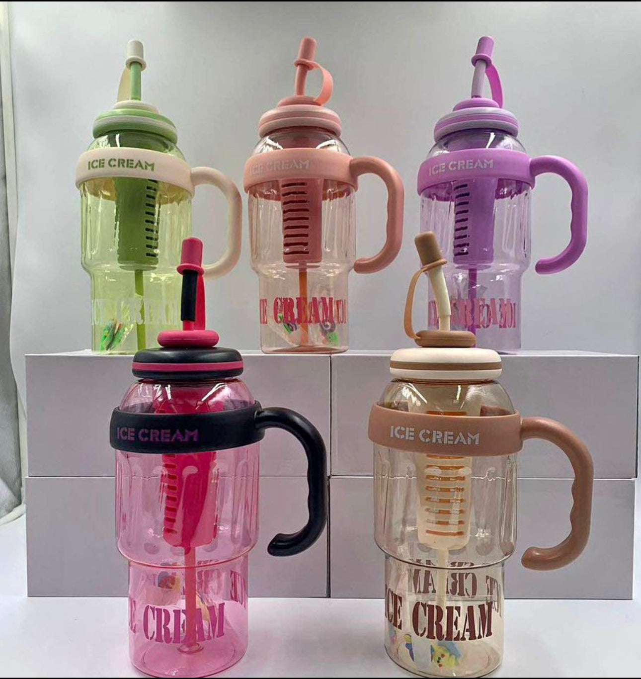 1300Ml Large Ice Water Bottle With Straw (Random Colour)