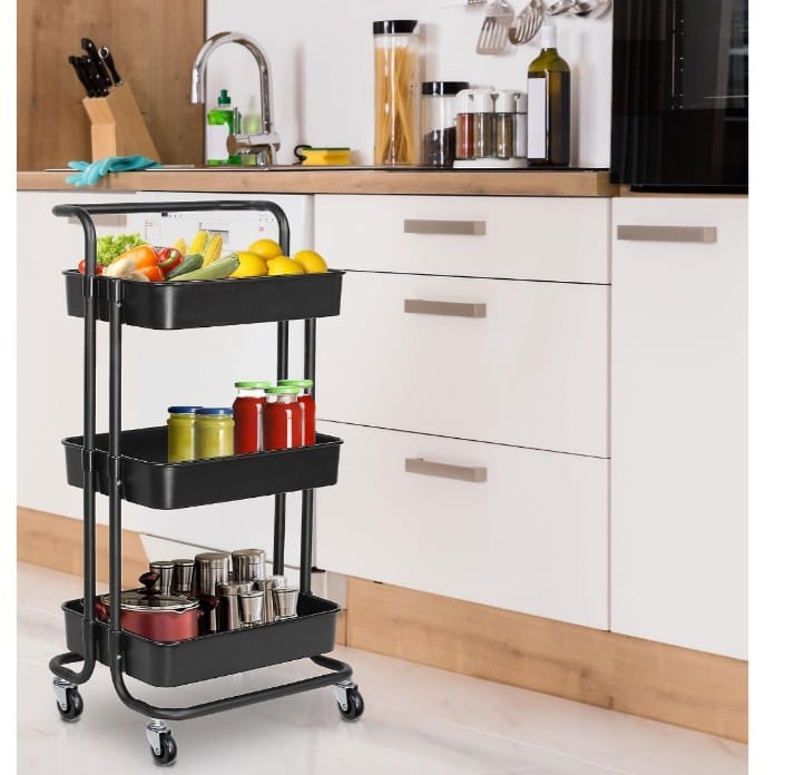 3-Tier Metal Rolling Kitchen Trolley Cart with Wheels – Multipurpose Storage Organizer