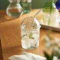 Vintage Ribbed Glass Cup with Dome Lid & Straw | 500Ml