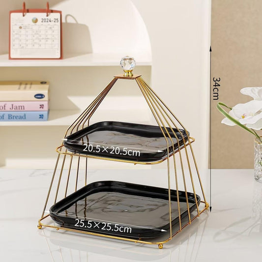 Elegant 2-Tier Golden Metal And Ceramic Dessert Stand
