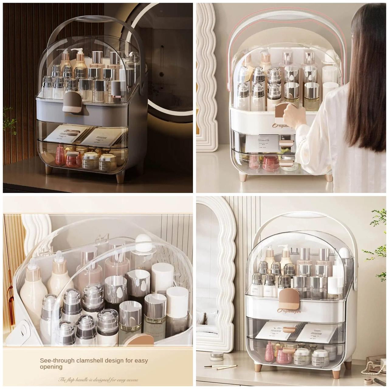 LIGHT LUXURY COSMETIC STORAGE BOX – HIGH-QUALITY DUSTPROOF PORTABLE MAKEUP & SKINCARE ORGANIZER WITH LARGE CAPACITY