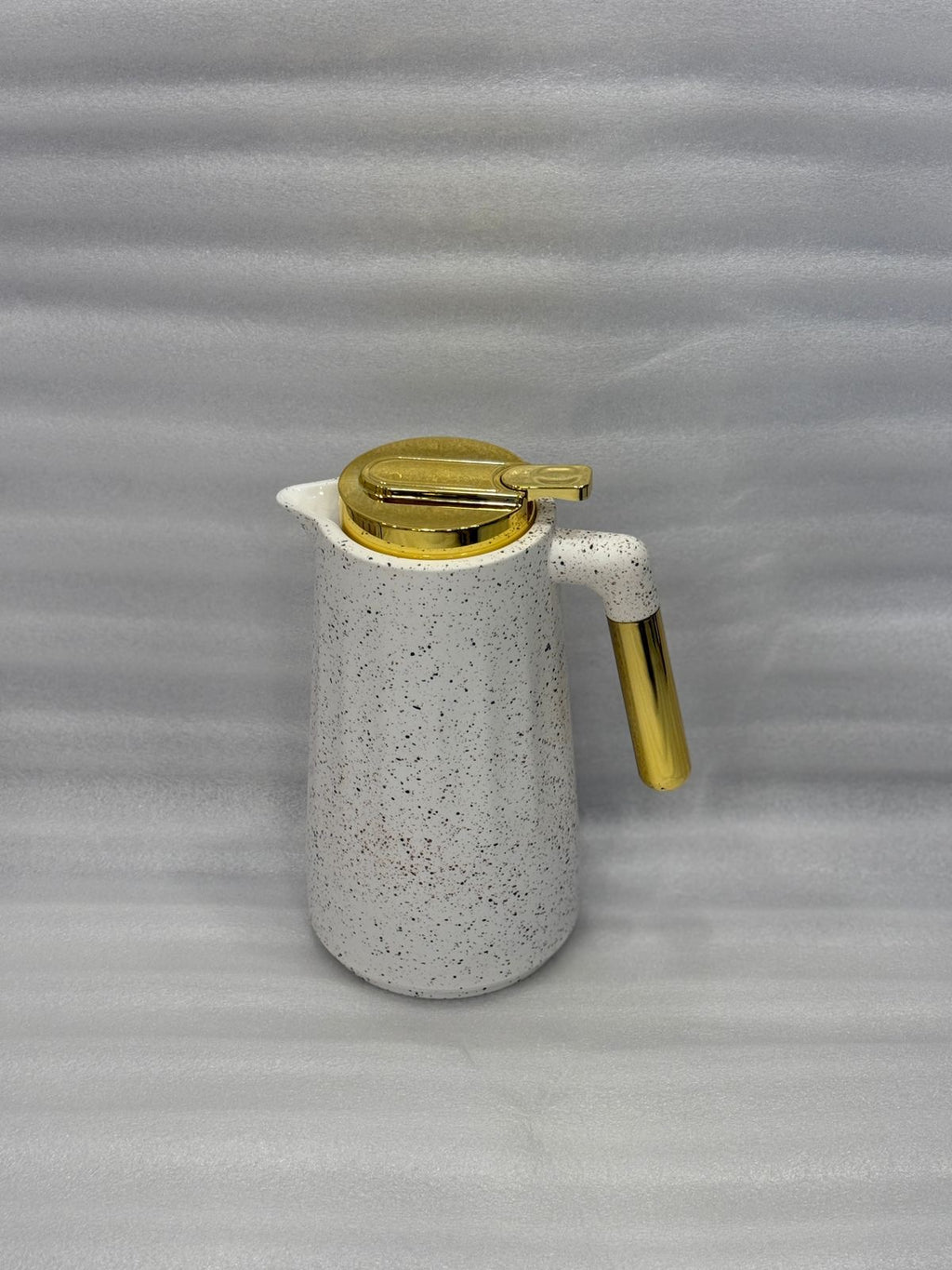 White Stone Texture Vacuum Flask carafe with gold accents | 1 Litre