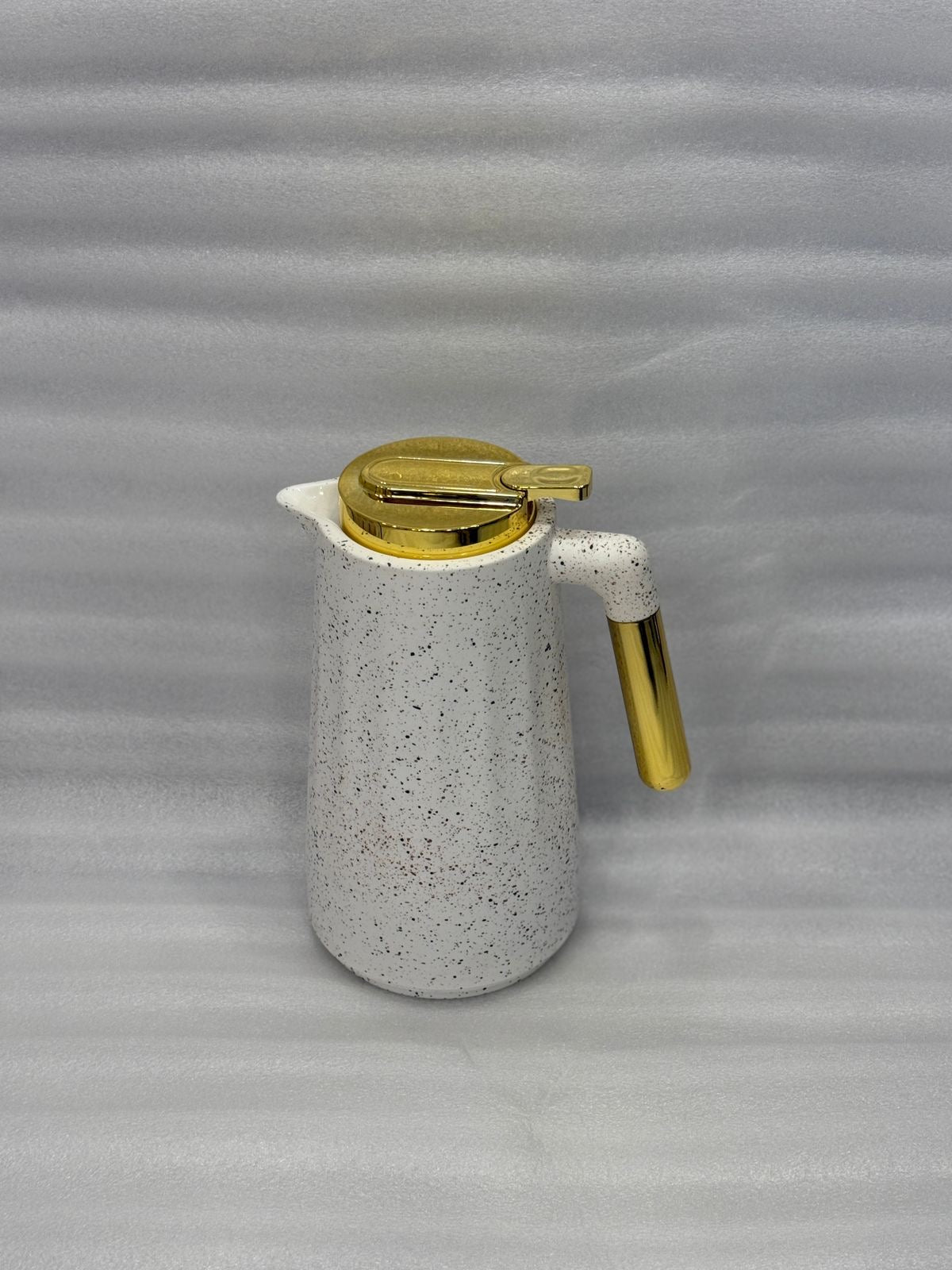White Stone Texture Vacuum Flask carafe with gold accents | 1 Litre