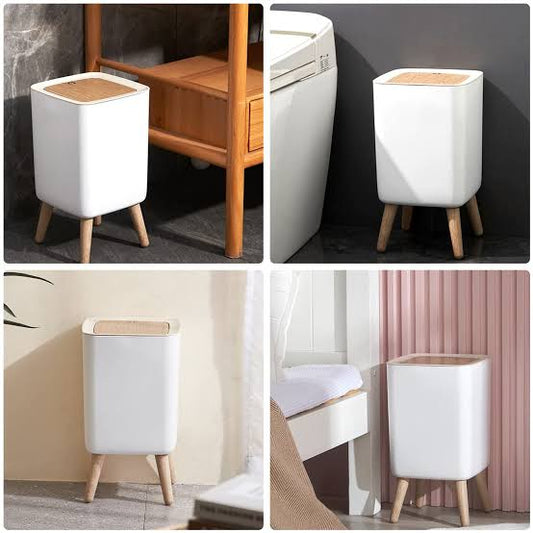 1.8 Gallon Square Plastic Garbage Can with legs, Garbage Bin with Push Button, Modern Waste Basket for Bedroom Bathroom Living Room Office