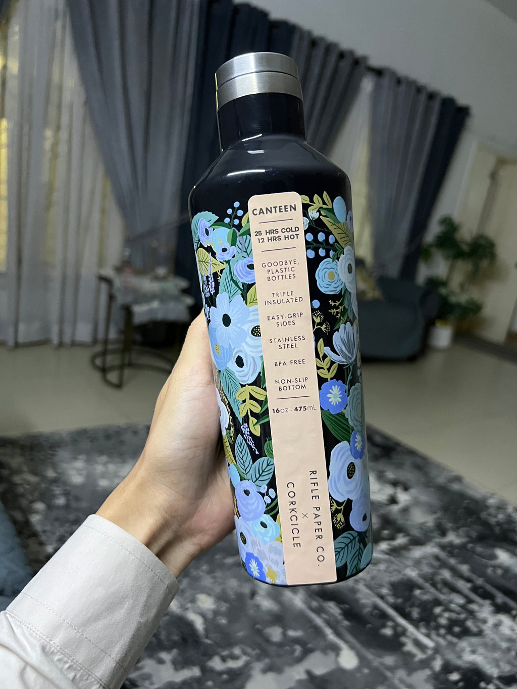Corkcicle X Rifle Paper Co. Canteen 16oz Insulated Water Bottle – Stainless Steel Thermal Flask (475ml)