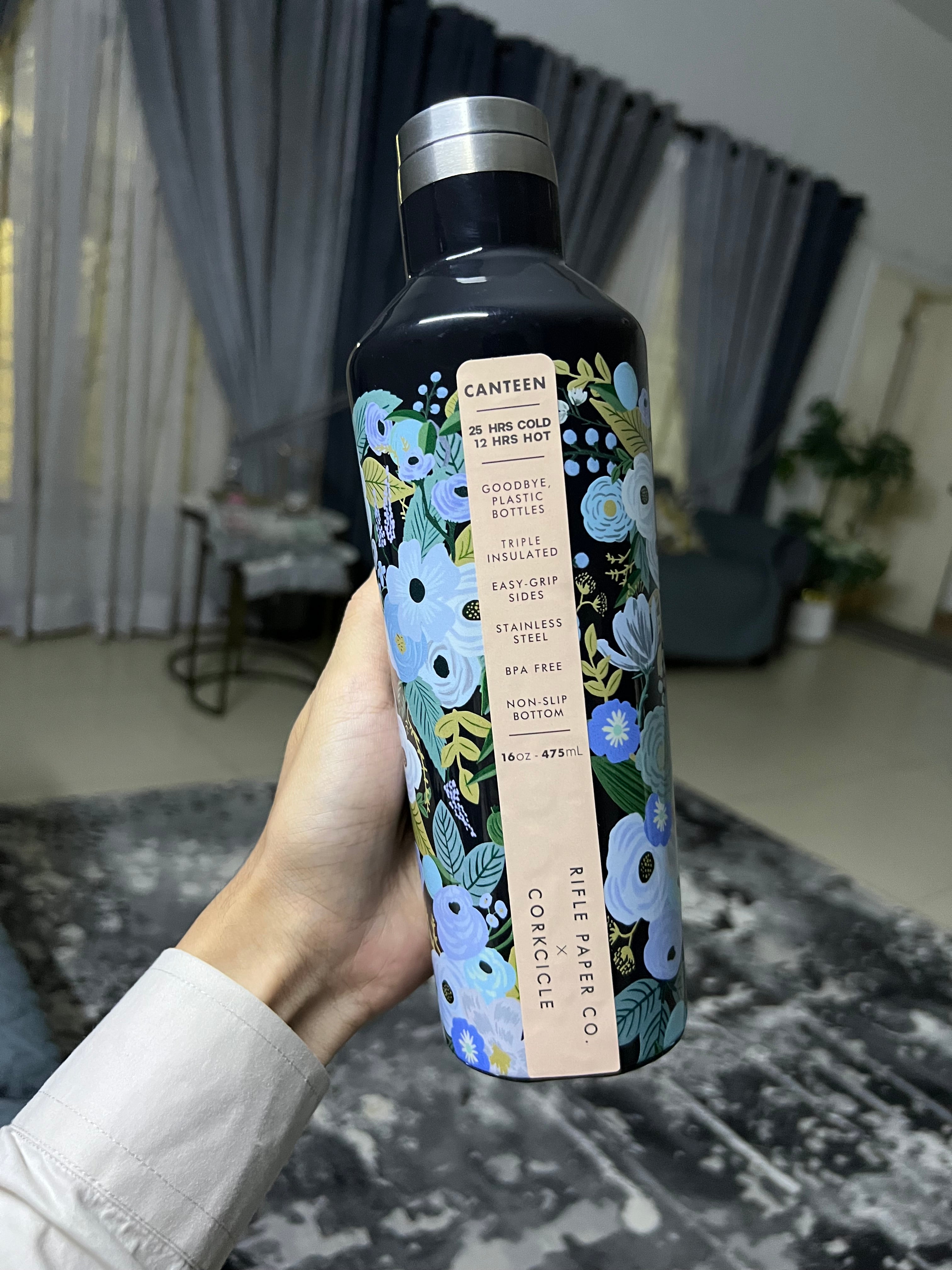 Corkcicle X Rifle Paper Co. Canteen 16oz Insulated Water Bottle – Stainless Steel Thermal Flask (475ml)