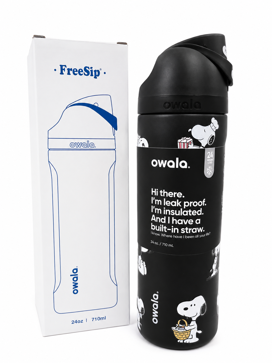 Owala FreeSip® 24oz Black Snoopy Insulated Stainless Steel Water Bottle
