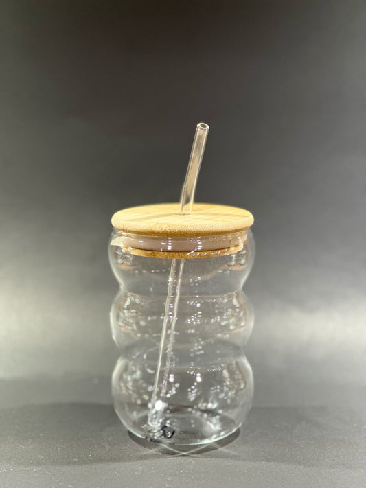 Wavy Ice Tea Glass With Lid & Straw 450Ml