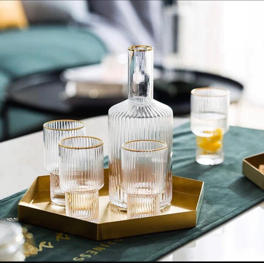Buy Vintage Optic Glass Decanter Set – 5-Piece Elegant Drinkware Set