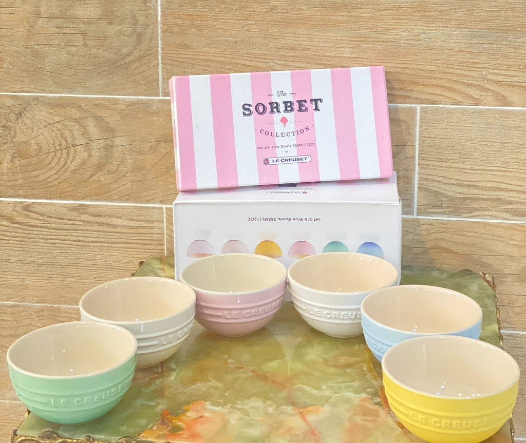 Le Creuset Sorbet Collection Stoneware Rice Bowls - Set of 6 Pastel Multi-Color