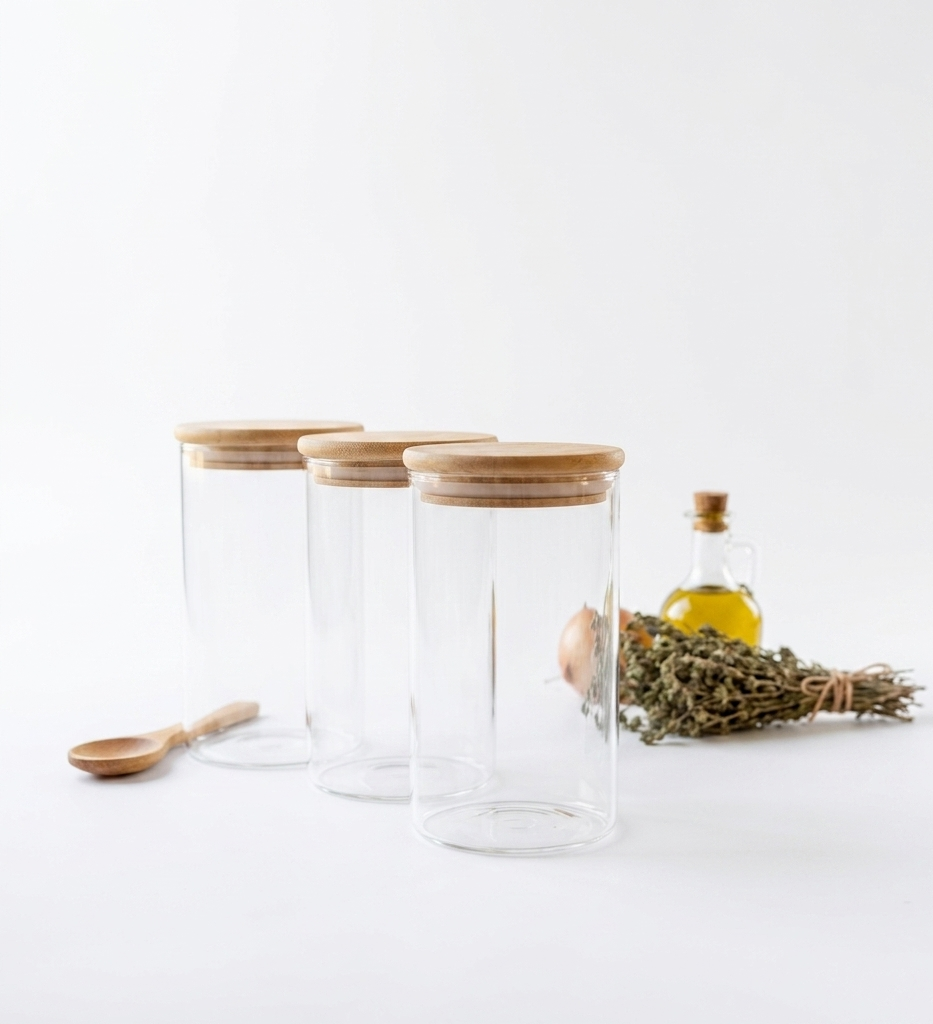 320ml Premium Glass Spice Jar Set with Wooden Lids