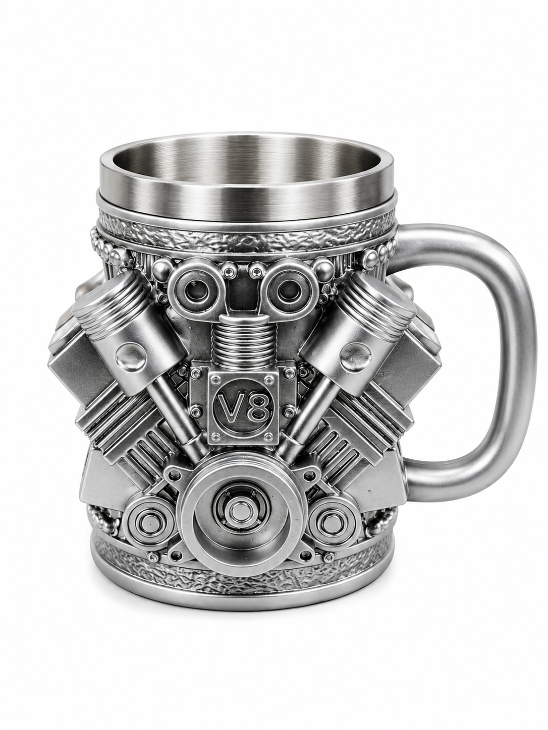 V8 Engine Coffee Mug – 450ml 3D Mechanical Engine Stainless Steel Tankard