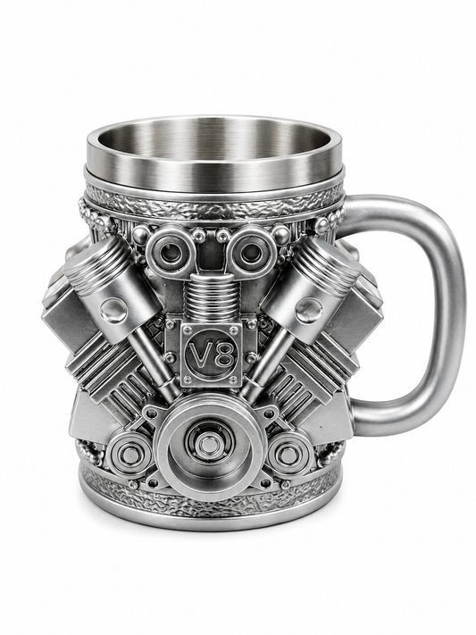 V8 Engine Coffee Mug – 450ml 3D Mechanical Engine Stainless Steel Tankard