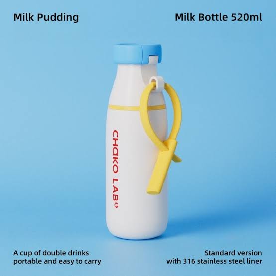 Chako Lab 520ml Insulated Water Bottle – Leakproof Milk Bottle Design with Carry Strap