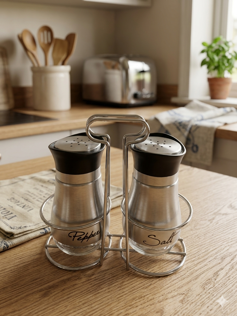Premium Salt & Pepper Grinder Set with Stand – Stainless Steel & Glass Spice Mills | Modern Kitchen Seasoning Set