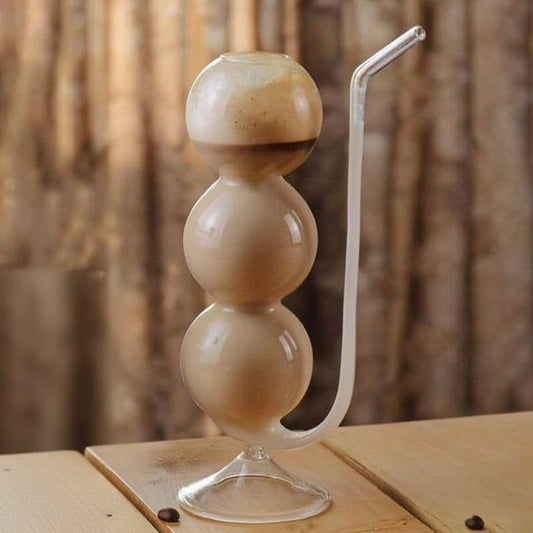 Hand Blown Bubble Glass Cocktail Flute with Straw Multi-Purpose Water Glass | 350ML