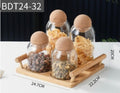 4-Piece Borosilicate Glass Pantry Set with Round Cork Lids & Bamboo Organizer Tray
