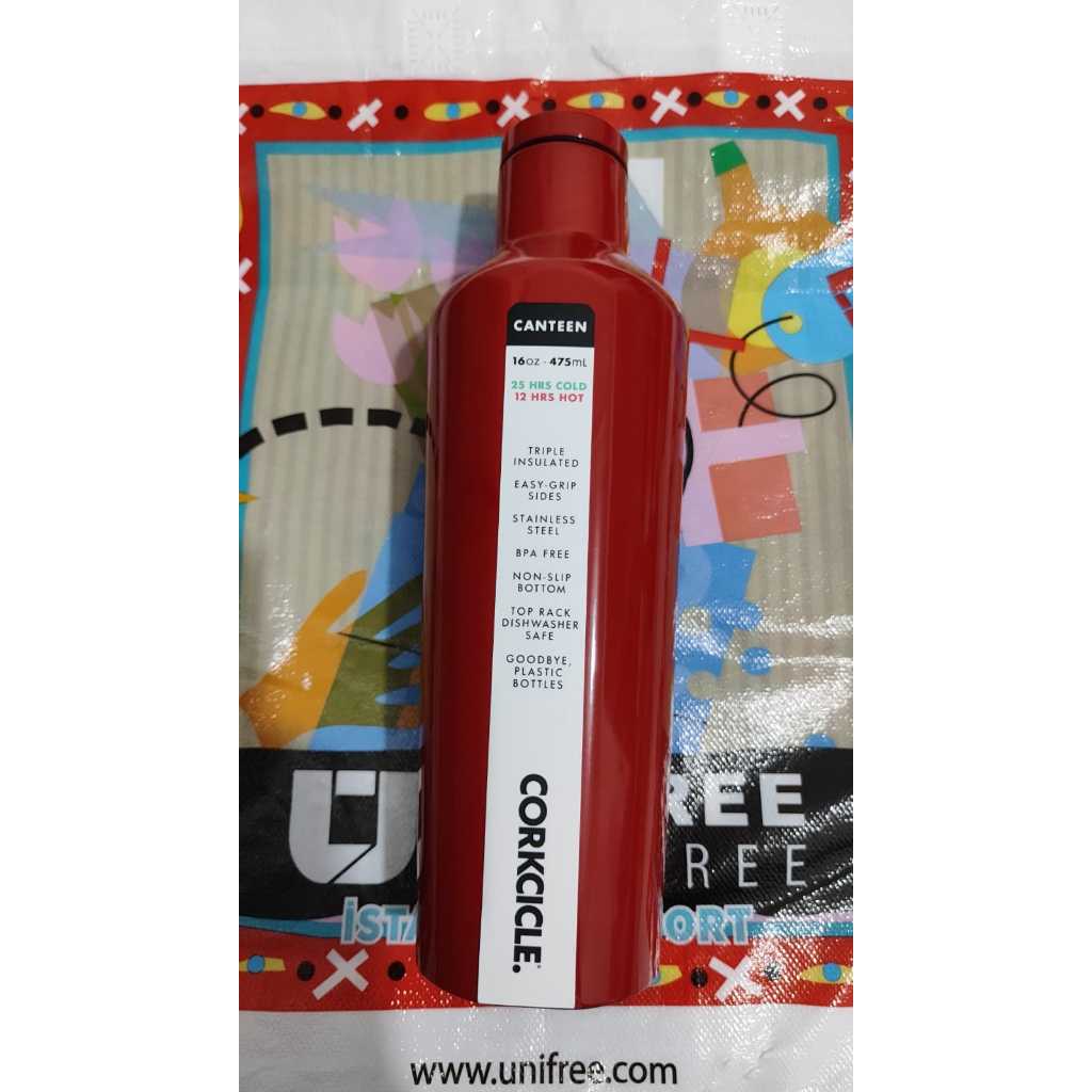 Corkcicle Canteen 16oz Insulated Water Bottle - Gloss Red - Stainless Steel & BPA Free