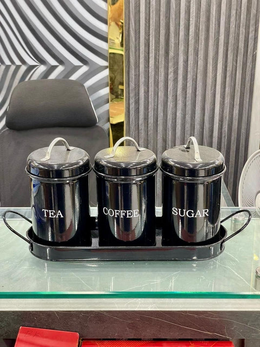 3Pcs Metal Airtight Storage Jars Set With Tray