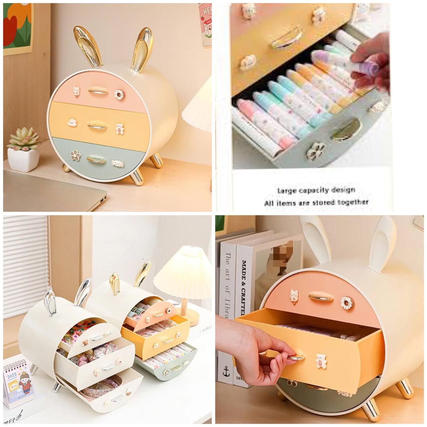 Cute Bunny Drawer Organizer – Multi-Layer Desktop Storage Box for Makeup, Jewelry & Stationery