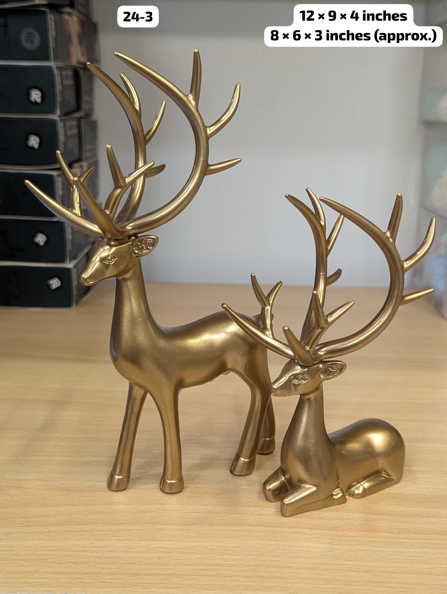 Gold Reindeer Figurines Set of 2 - Elegant Christmas Deer Statues for Home Decor & Mantle