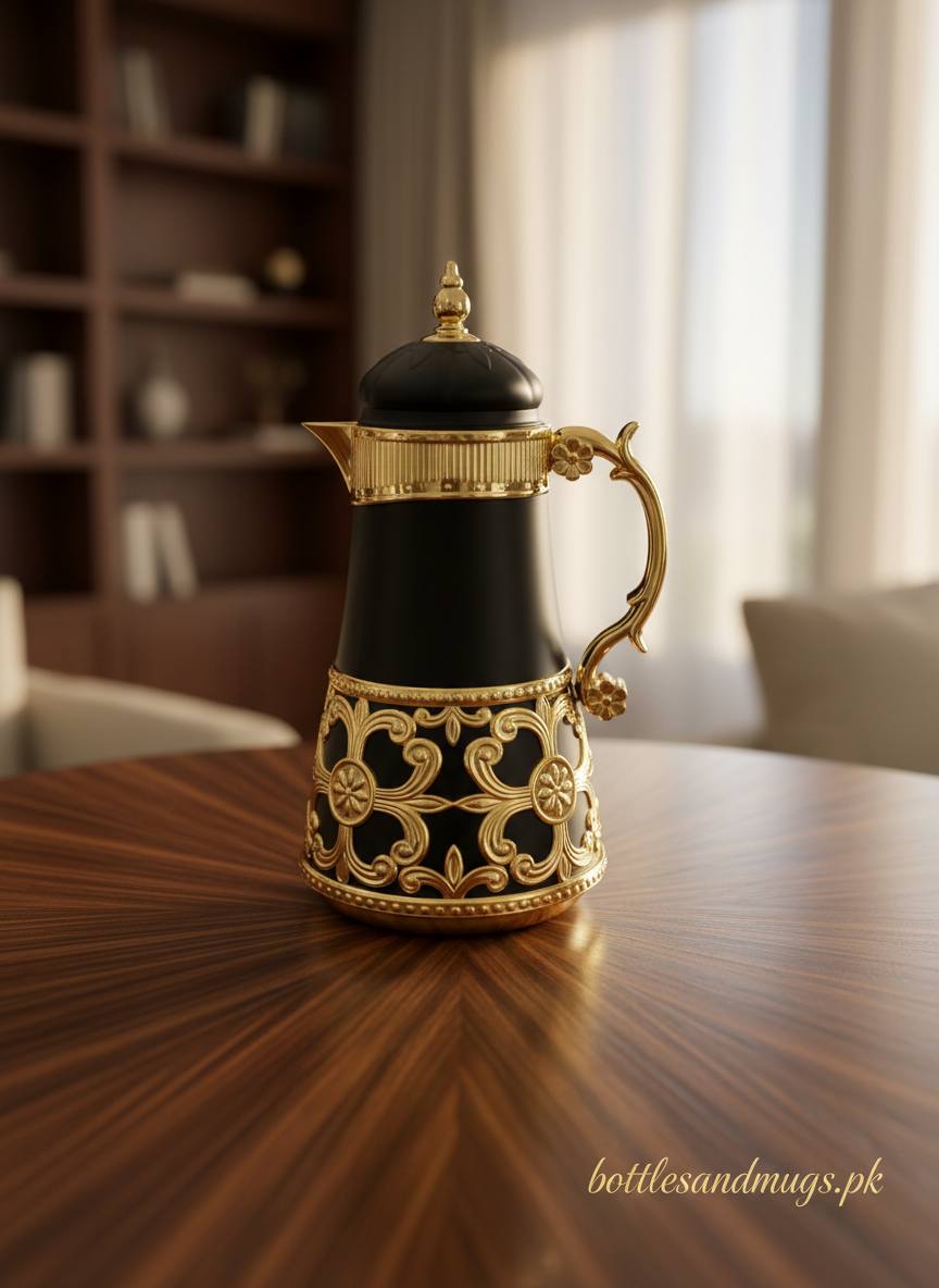 Luxury Brown 1L Vacuum Insulated Thermal Kettle | Gold Bird Handle Coffee & Tea Flask For Home & Elegant Dining