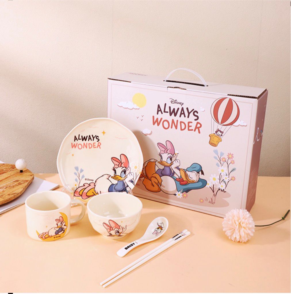 Disney Daisy Duck 6-Piece Ceramic Tableware Set - "Always Wonder" Kids Dinnerware Collection